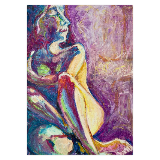 Color Meditation. Colorful abstract painting of a nude figure with vibrant hues. Original fine art by Cynthia Yoilland.