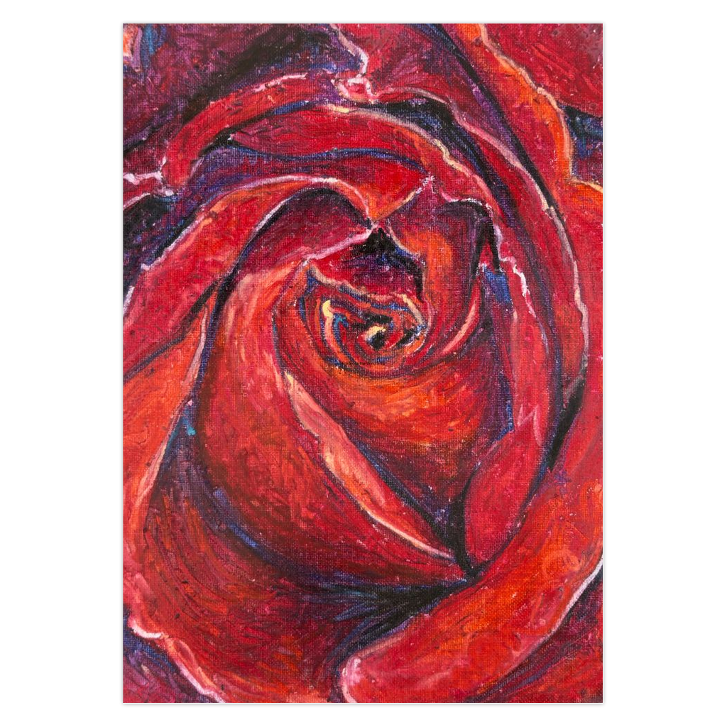 Deep and Dark Note Card. Abstract painting of a red rose. Original fine art by Cynthia Yolland.