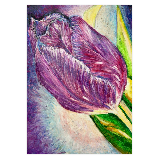 Morning Light Note Card front, Impressionist fine art purple tulip.