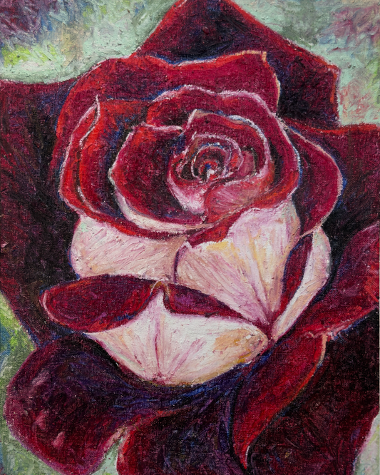 Artistic depiction of a red rose with a textured background